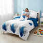 3 Piece Reversible Blue Feather Quilt Set Water Repellent Pet Proof King Cal
