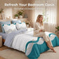 3 Piece Reversible Duvet Cover Set Teal Wave Zipper Corner Ties Queen King Cal