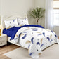 3 Piece Reversible Navy Blue Gold Feather Quilt Set Water Repellent King Cal