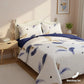 3 Piece Reversible Navy Blue Gold Feather Quilt Set Water Repellent King Cal