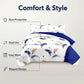 3 Piece Reversible Navy Blue Gold Feather Quilt Set Water Repellent King Cal
