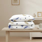 3 Piece Reversible Navy Blue Gold Feather Quilt Set Water Repellent King Cal