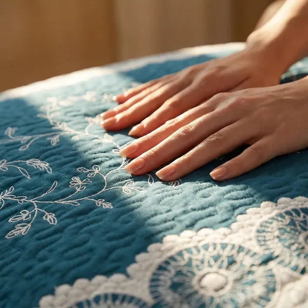 Teal Floral Lace Quilt Set 3 Piece Water Resistant Bedspread Queen King Cal King