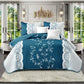 Teal Floral Lace Quilt Set 3 Piece Water Resistant Bedspread Queen King Cal King
