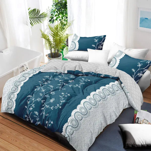 Teal Floral Lace Quilt Set 3 Piece Water Resistant Bedspread Queen King Cal King