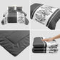3 Piece Charcoal Grey Botanical Quilt Set White Leaf Vine Bedspread Queen King
