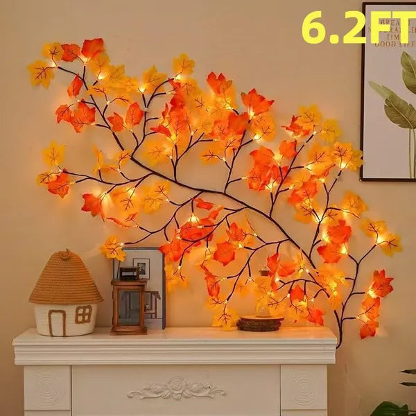 Fall Lighted Garland Leaves Autumn Maple Vine Lights with Wall Clips 4.2 6.2 7.5FT