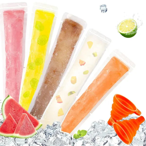 320 PCS Ice Pop Bags + 2 Funnels BPA Free Zip Seal Popsicle Freezer Tubes
