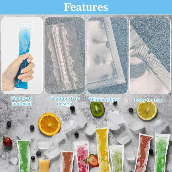 320 PCS Ice Pop Bags + 2 Funnels BPA Free Zip Seal Popsicle Freezer Tubes