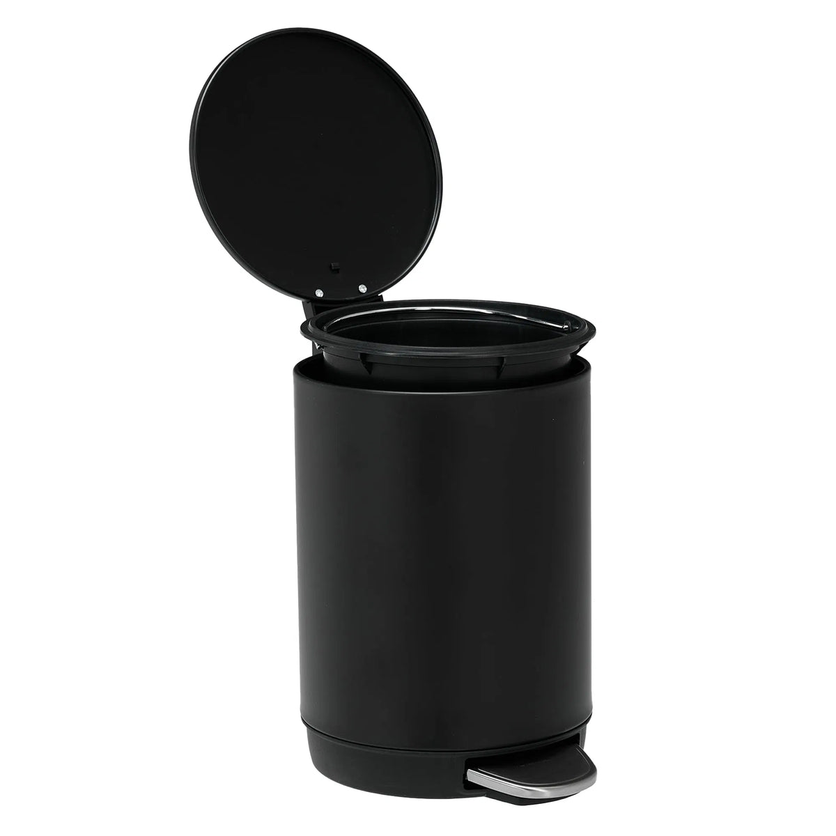 Small Bathroom Trash Can 3L Black Stainless Steel Step Pedal Removable Bucket