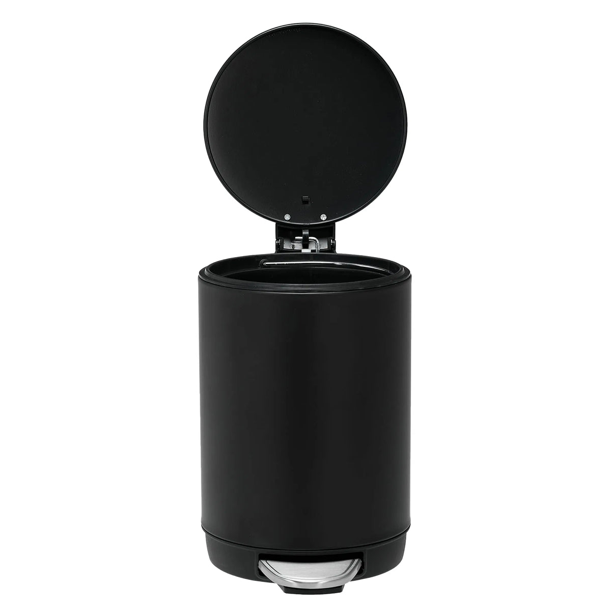 Small Bathroom Trash Can 3L Black Stainless Steel Step Pedal Removable Bucket