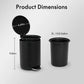 Small Bathroom Trash Can 3L Black Stainless Steel Step Pedal Removable Bucket