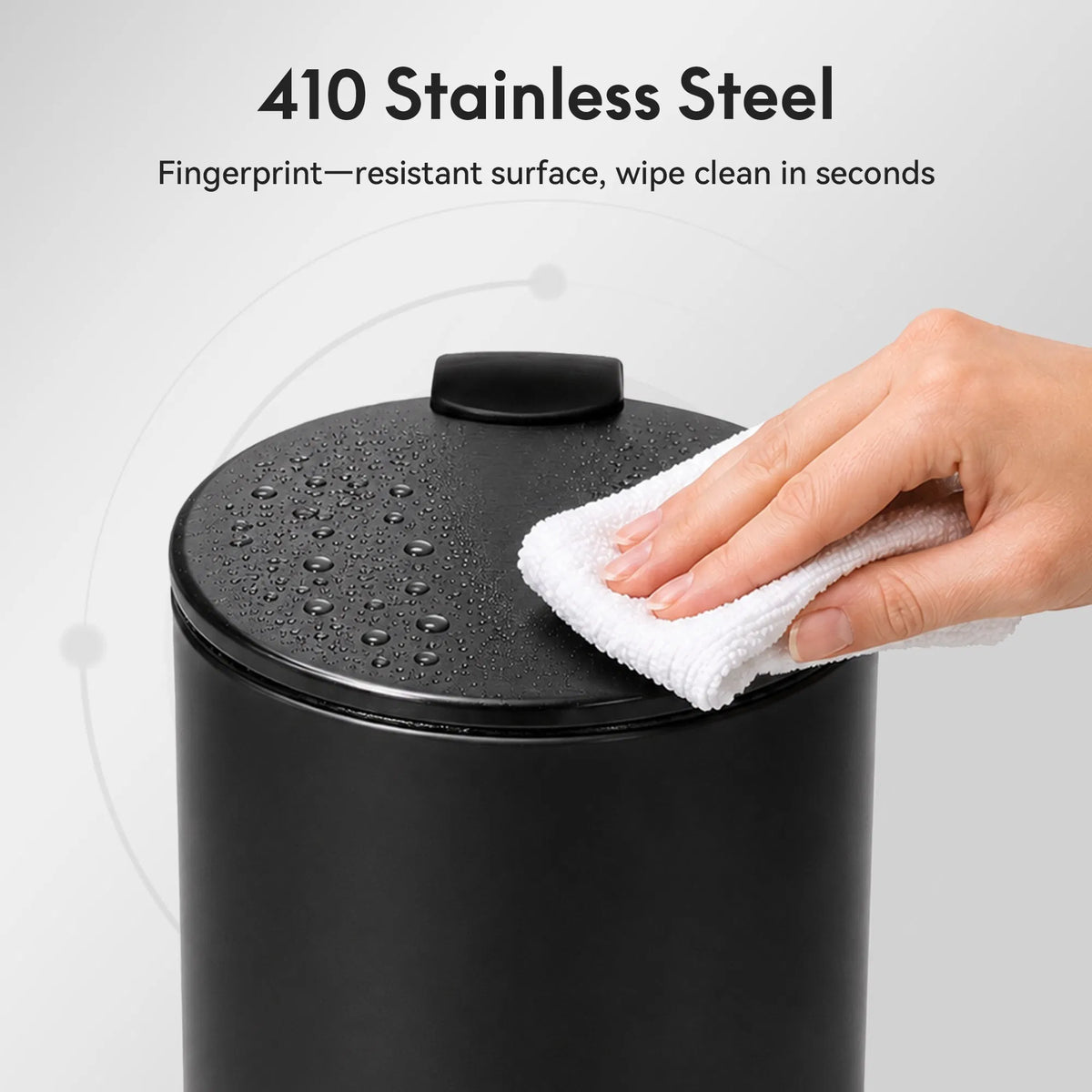 Small Bathroom Trash Can 3L Black Stainless Steel Step Pedal Removable Bucket