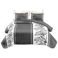 3 Piece Charcoal Grey Botanical Quilt Set White Leaf Vine Bedspread Queen King