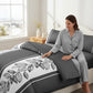 3 Piece Charcoal Grey Botanical Quilt Set White Leaf Vine Bedspread Queen King