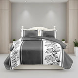 3 Piece Charcoal Grey Botanical Quilt Set White Leaf Vine Bedspread Queen King