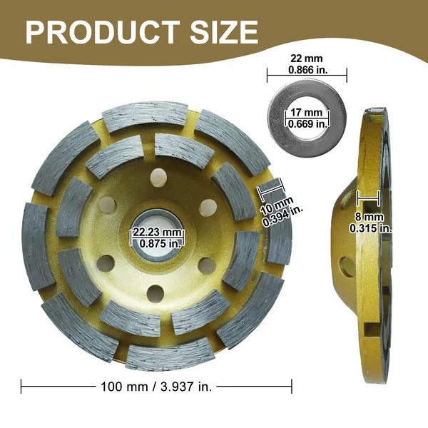 4in 100mm Diamond Cup Wheel Double Row Concrete Masonry Grinding Disc 7/8 Arbor