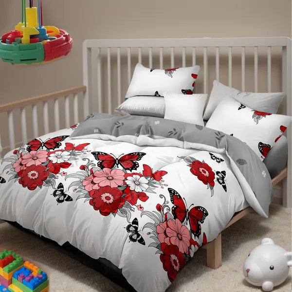 4 Piece Red Butterfly Floral Duvet Cover Set 18 Deep Sheet Queen King Cal