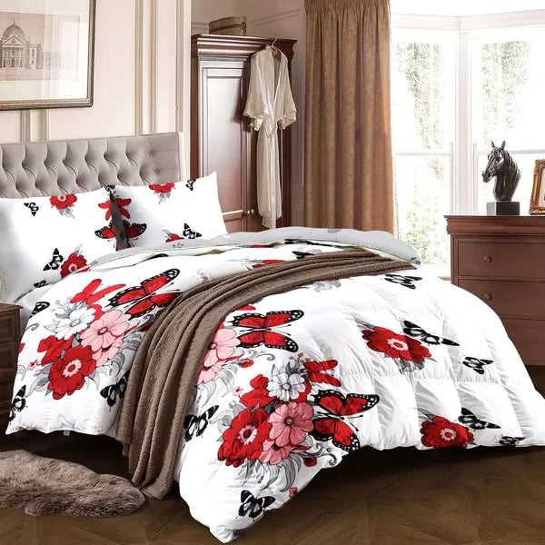 4 Piece Red Butterfly Floral Duvet Cover Set 18 Deep Sheet Queen King Cal