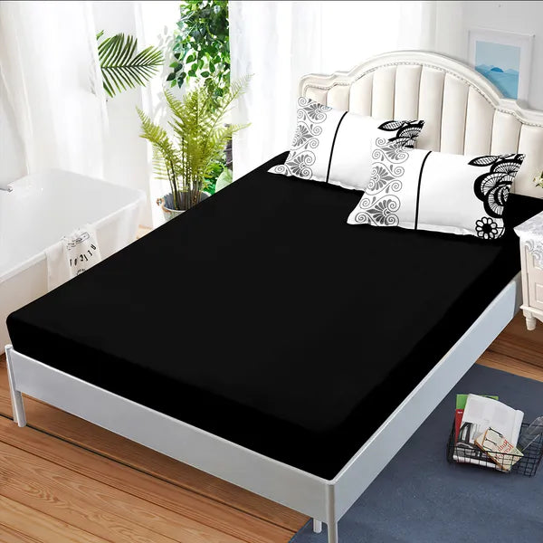 4 Piece Duvet Cover Set Black White Boho Floral 18 Deep Sheet Zipper Queen King