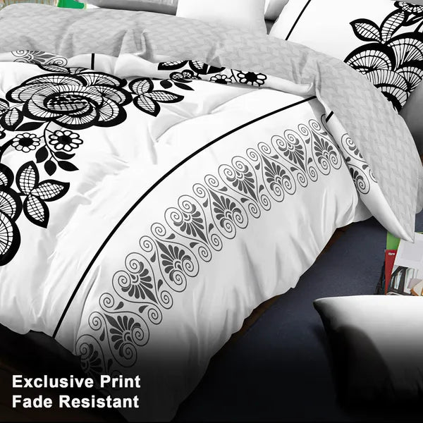 4 Piece Duvet Cover Set Black White Boho Floral 18 Deep Sheet Zipper Queen King
