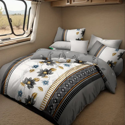 4 Piece Duvet Cover Set Grey White Floral 18 Deep Sheet Zipper Queen King Cal