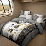 4 Piece Duvet Cover Set Grey White Floral 18 Deep Sheet Zipper Queen King Cal