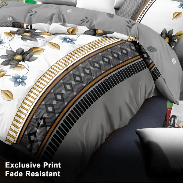 4 Piece Duvet Cover Set Grey White Floral 18 Deep Sheet Zipper Queen King Cal
