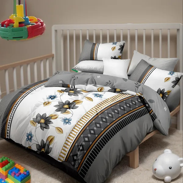 4 Piece Duvet Cover Set Grey White Floral 18 Deep Sheet Zipper Queen King Cal