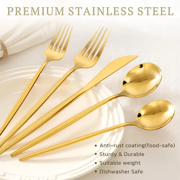 40 Piece Gold Silverware Set Stainless Steel Flatware Cutlery Service for 8 New