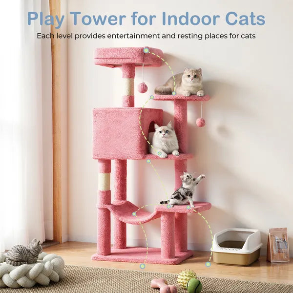 44" Cat Tree Tower Multi-Level Condo Hammock Sisal Scratching Posts Indoor Cats