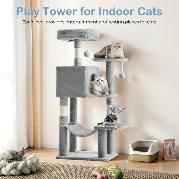 44" Cat Tree Tower Multi-Level Condo Hammock Sisal Scratching Posts Indoor Cats