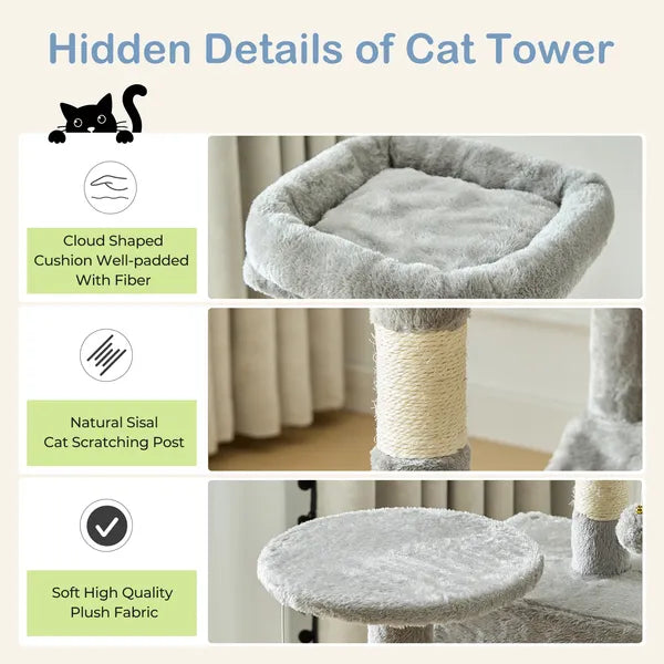 44" Cat Tree Tower Multi-Level Condo Hammock Sisal Scratching Posts Indoor Cats