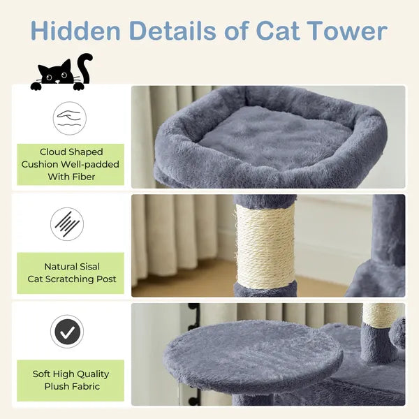 44" Cat Tree Tower Multi-Level Condo Hammock Sisal Scratching Posts Indoor Cats