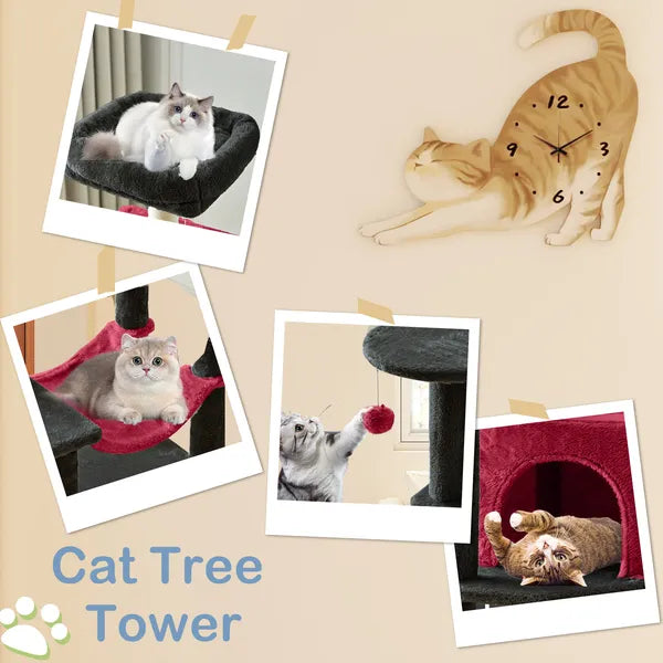 44" Cat Tree Tower Multi-Level Condo Hammock Sisal Scratching Posts Indoor Cats
