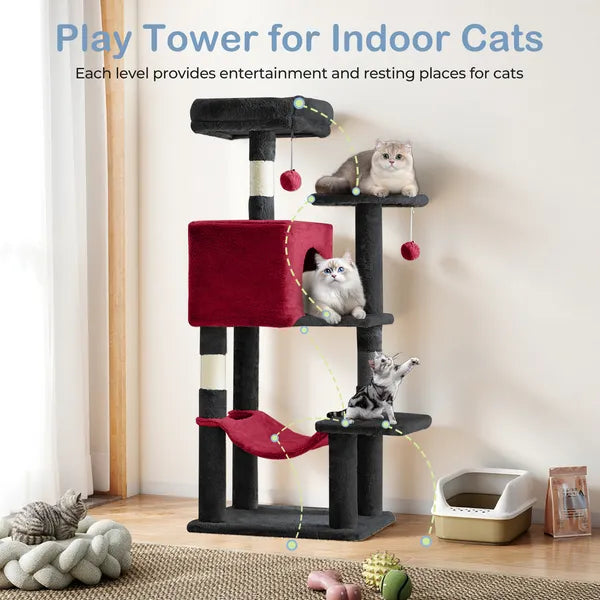 44" Cat Tree Tower Multi-Level Condo Hammock Sisal Scratching Posts Indoor Cats