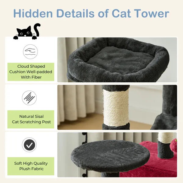 44" Cat Tree Tower Multi-Level Condo Hammock Sisal Scratching Posts Indoor Cats