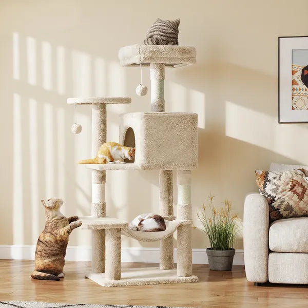 44" Cat Tree Tower Multi-Level Condo Hammock Sisal Scratching Posts Indoor Cats