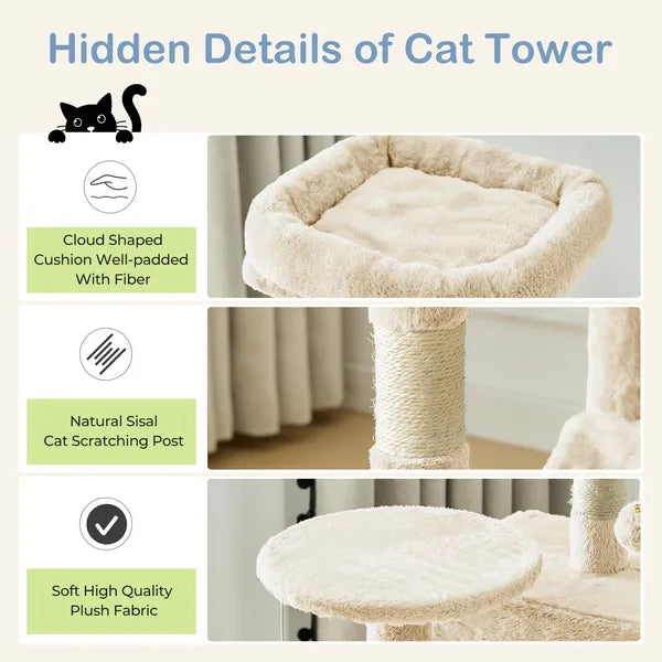 44" Cat Tree Tower Multi-Level Condo Hammock Sisal Scratching Posts Indoor Cats