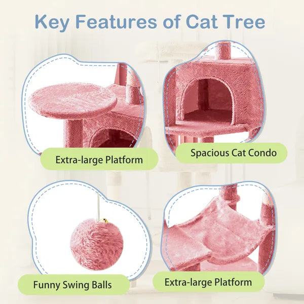 44" Cat Tree Tower Multi-Level Condo Hammock Sisal Scratching Posts Indoor Cats