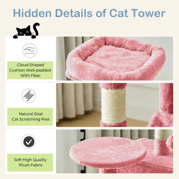 44" Cat Tree Tower Multi-Level Condo Hammock Sisal Scratching Posts Indoor Cats