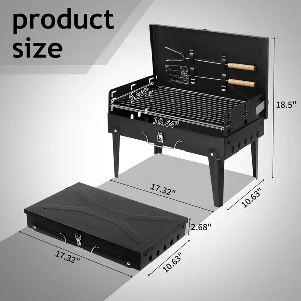 Portable Charcoal Grill Folding BBQ Grill Adjustable Grate Camping Picnic