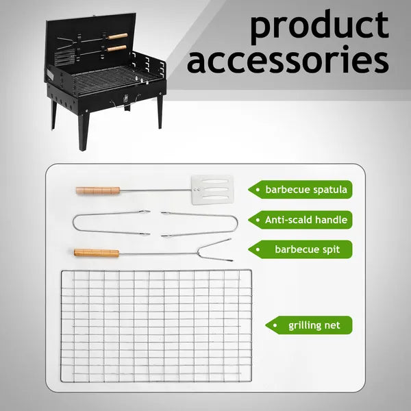 Portable Charcoal Grill Folding BBQ Grill Adjustable Grate Camping Picnic