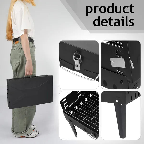 Portable Charcoal Grill Folding BBQ Grill Adjustable Grate Camping Picnic