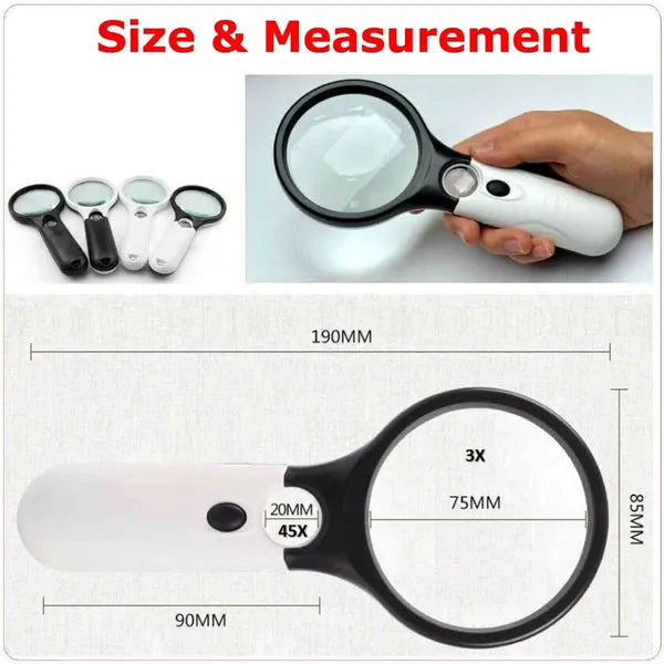 3X 45X Magnifying Glass 3 LED Light Handheld Magnifier Reading Jewelry Loupe