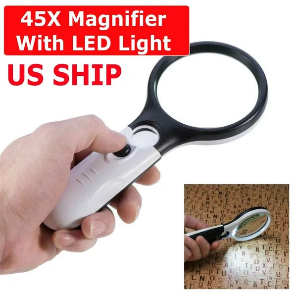 3X 45X Magnifying Glass 3 LED Light Handheld Magnifier Reading Jewelry Loupe