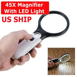3X 45X Magnifying Glass 3 LED Light Handheld Magnifier Reading Jewelry Loupe