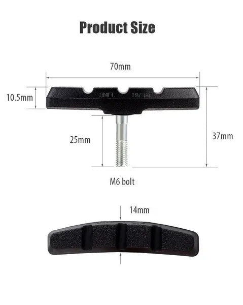 5 Pairs Bicycle V Brake Pads 70mm Black Cycling Bike Brake Shoes
