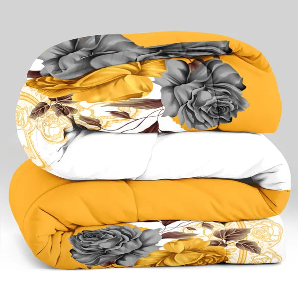 5 Piece Gold Gray Floral Quilt Set Bedspread Pillow Shams Cushion Covers Queen