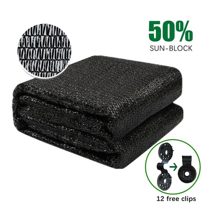 50% Shade Cloth Sunblock Fabric Greenhouse Garden Plant Cover Black 12 Clips